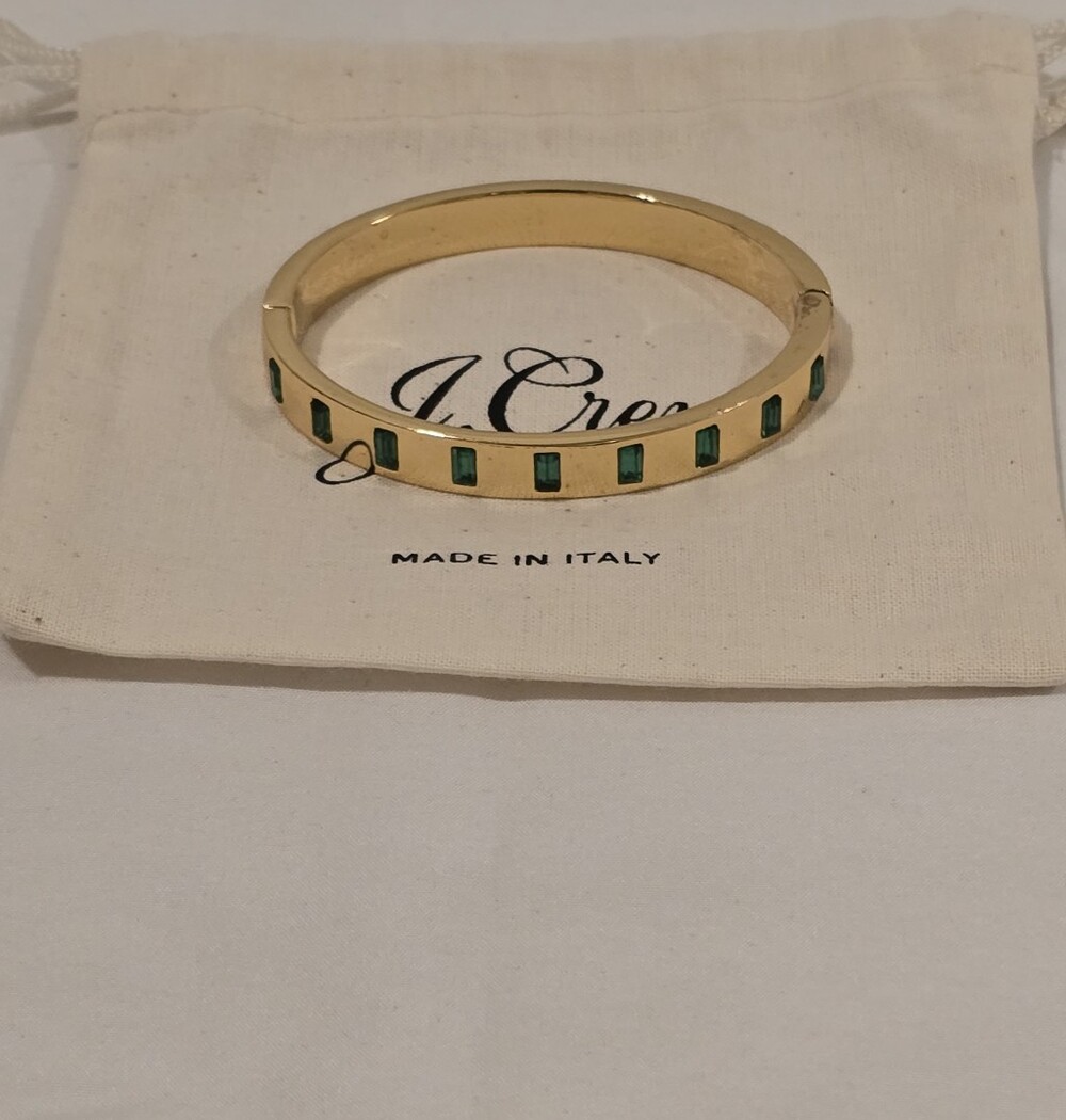 J. Crew Gold Bangle Bracelet with Green Accent Stones